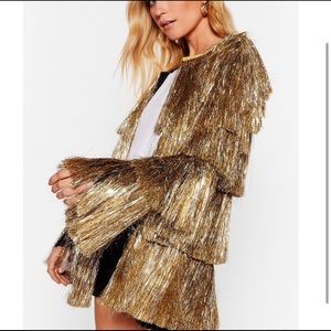 Nasty Gal metallic gold tinsel fringe jacket